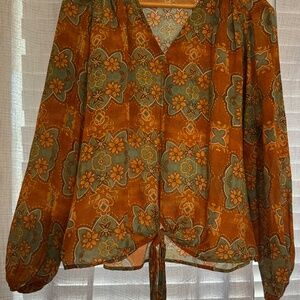 Boutique boho top with tie waist-Beach top- size XL but can fit smaller sizes to